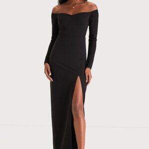 Lulus Classic Allure Black Off-the-shoulder Long Sleeve Maxi Dress - Size XL